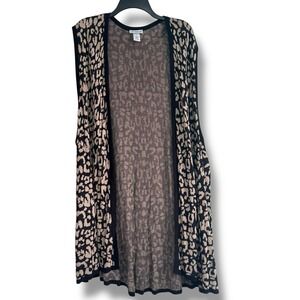 Catherines Plus Size 4X Animal Print Knit Sleeveless Open Long Cardigan Rayon